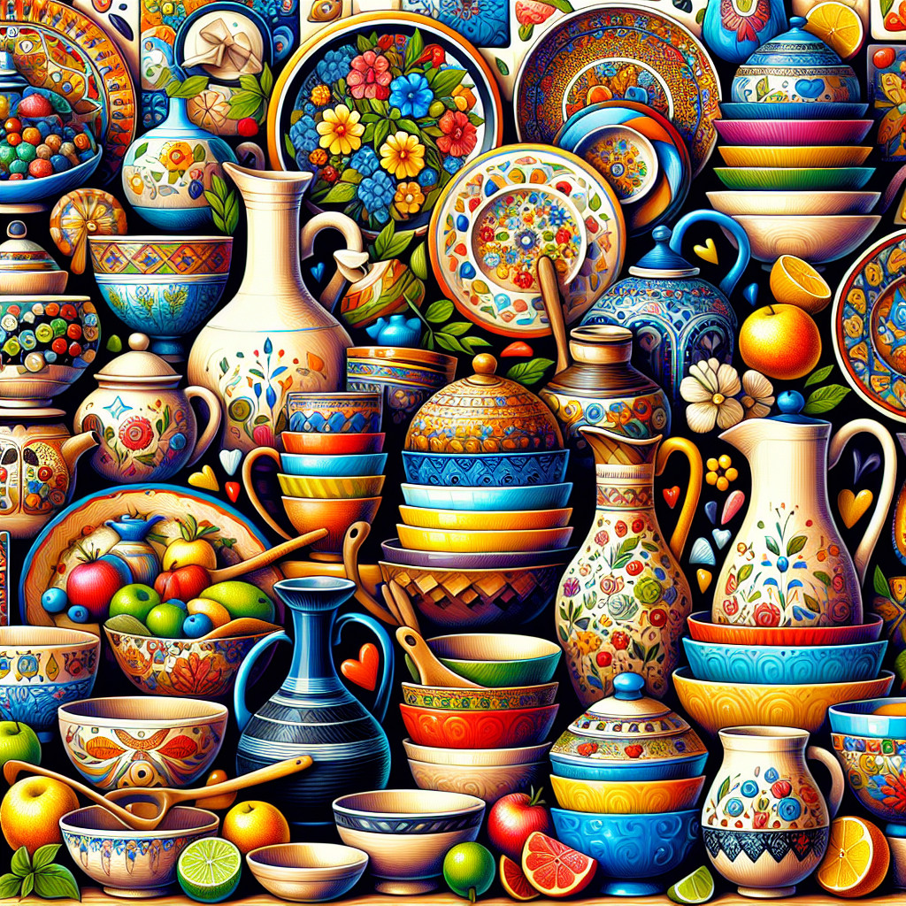 Różnorodność wzorów i kolorów w ceramice kuchennej.